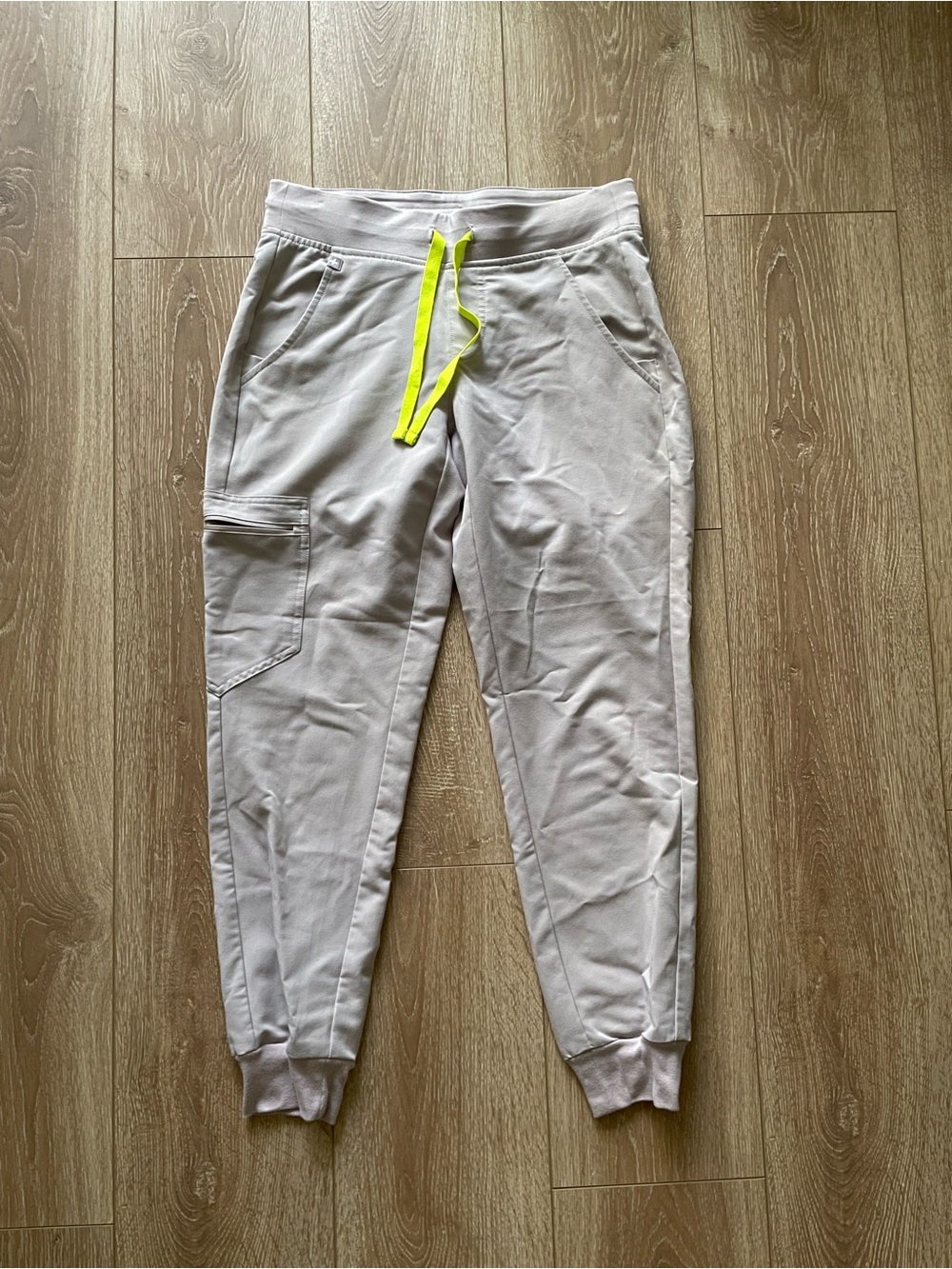 Figs Light Gray Jogger Pants with Neon Yellow Drawstring